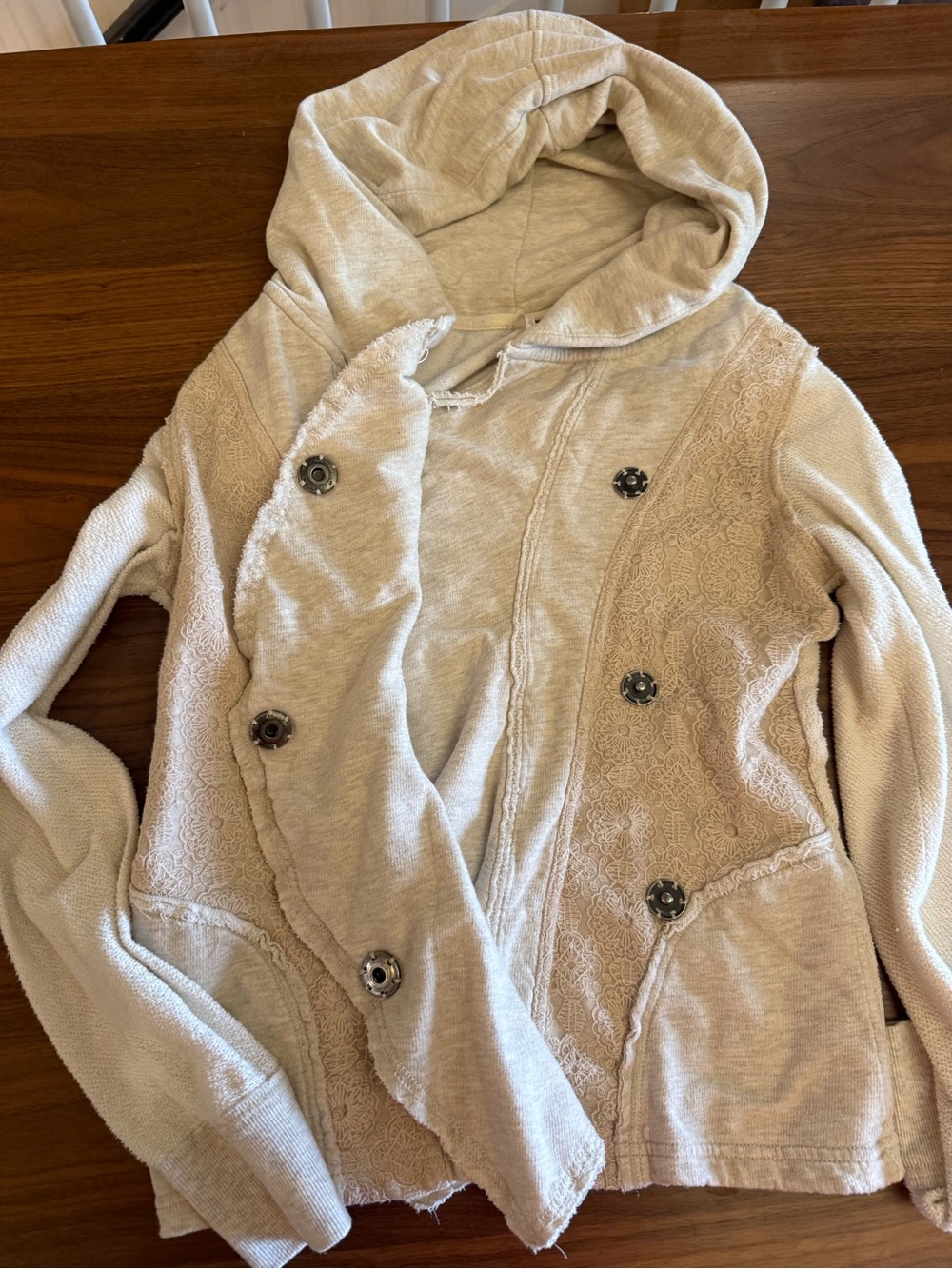 Free People Cream Hooded Button Utility Jacket